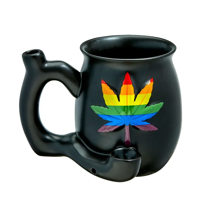 Anal Fashioncraft Embossed Leaf Matt Black Mug Rainbow Leaf