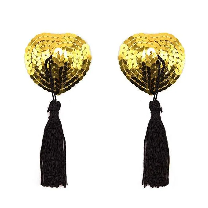 Anal Gold Sequin Heart Tassel Pasties Perfectly Incorrect