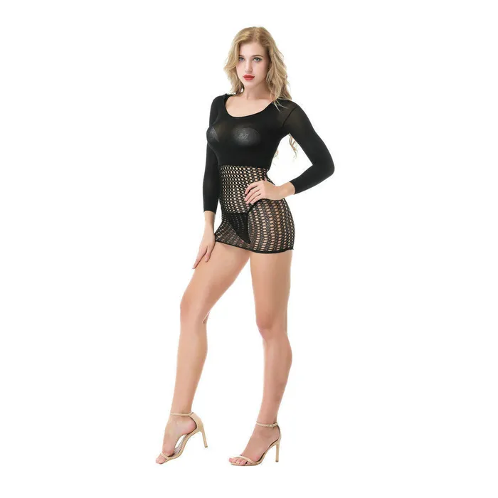 Anal | Perfectly Incorrect Black Sexy Fishnet Lingerie Dress with Hoodie