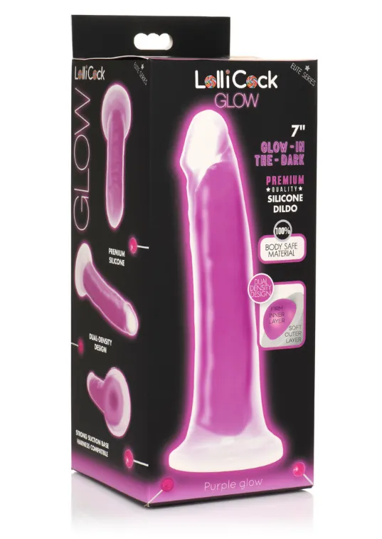 Dildos Curve Toys LOLLICOCK 7 GLOWINTHEDARK SILICONE DILDO PURPLE