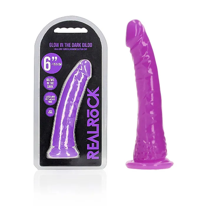 Dildos Shots Toys REALROCK 155 cm Slim Glow in the Dark Neon Purple