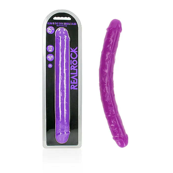 Dildos Shots Toys REALROCK 38 cm Double Dong Glow Purple