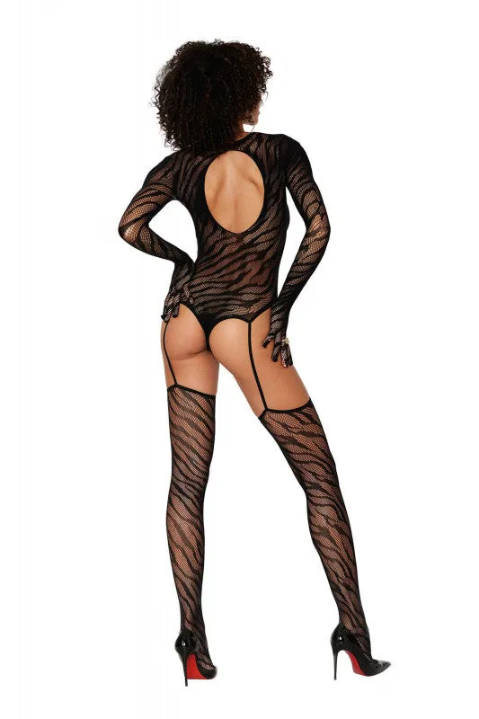 Dreamgirl Bodystockings Playsuits Teddy Bodystocking With Fingered Gloves One Size Black