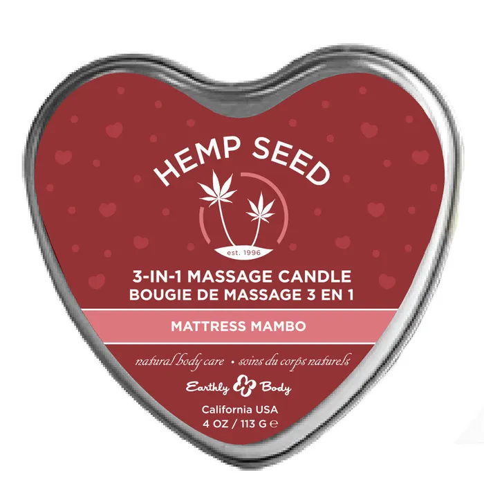 Earthly Body Hemp Seed 3in1 Massage Candle Mattress Mambo 4oz 113g Couples