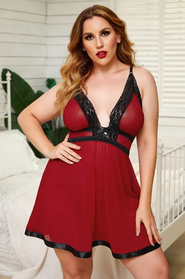 Kiss Me Slowly Red Plus Size Mesh Babydoll 2 Piece Set (IN STORE ONLY) | The Condomerie Nowra Vibrators