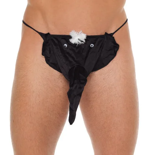 Mens Black GString With Elephant Animal Pouch Rimba Anal