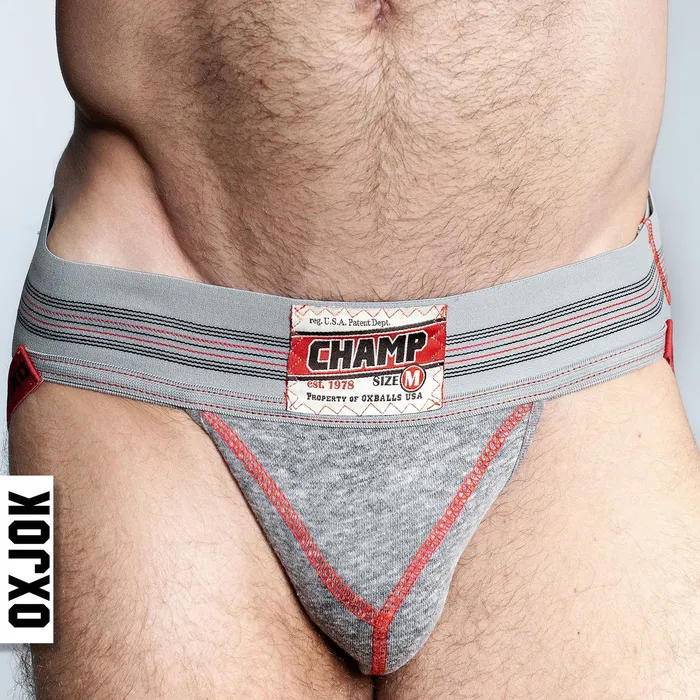 OXJok Male Sex Toys Champ Vintage Sweatshirt Jockstrap Gray Heather Medium