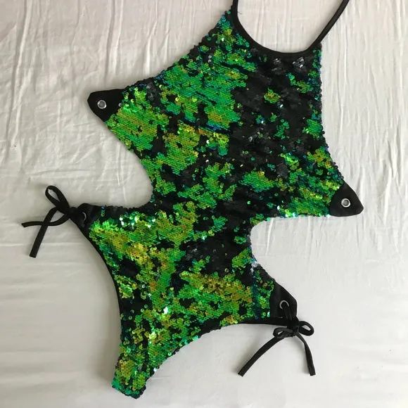 Perfectly Incorrect Mermaid Green to Black Flip Sequin Siren Monokini | Anal