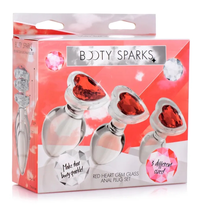 Red Heart Gem Glass Anal Plug Set | Booty Sparks Anal