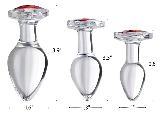 Red Heart Gem Glass Anal Plug Set | Booty Sparks Anal