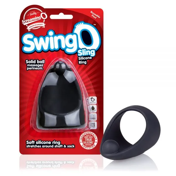 Screaming O Male Sex Toys Screaming O SwingO Sling Silicone Penis Ring Black