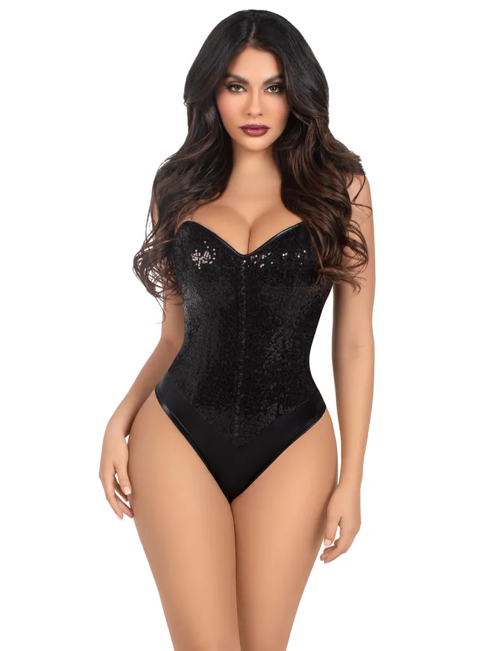 Sequin Bodysuit Small Black Leg Avenue Anal