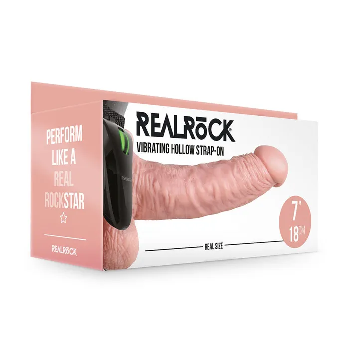 Shots Toys Dildos REALROCK Vibrating Hollow Strapon Balls 18cm Flesh