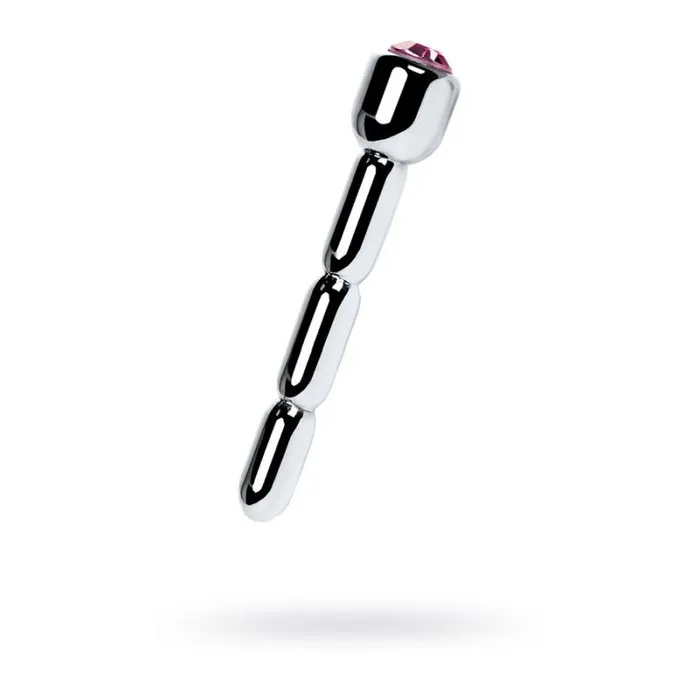 Silver Metal Urethral Plug w Ruby Rhinestone Metal Male Sex Toys