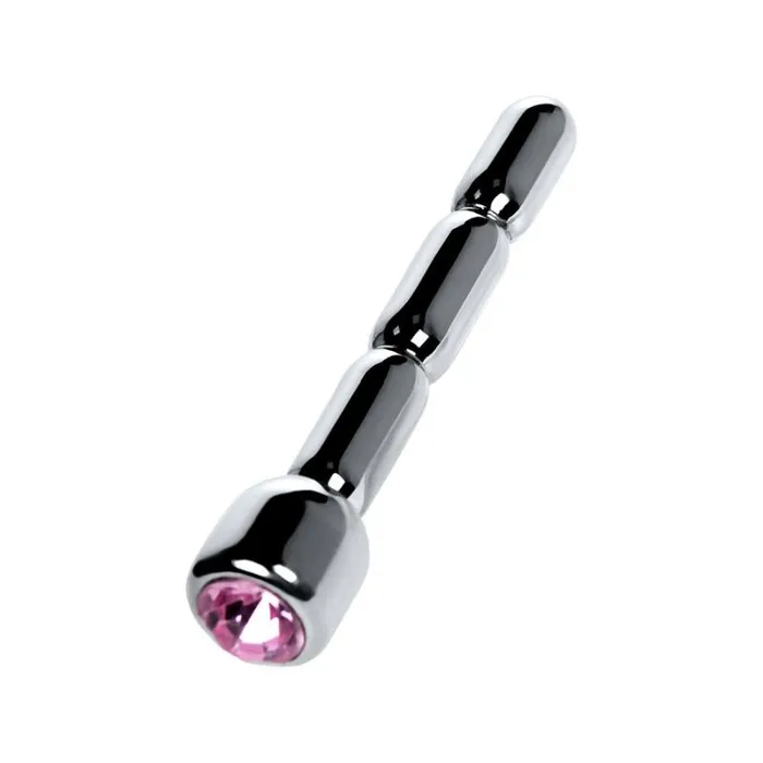 Silver Metal Urethral Plug w Ruby Rhinestone | Metal Male Sex Toys