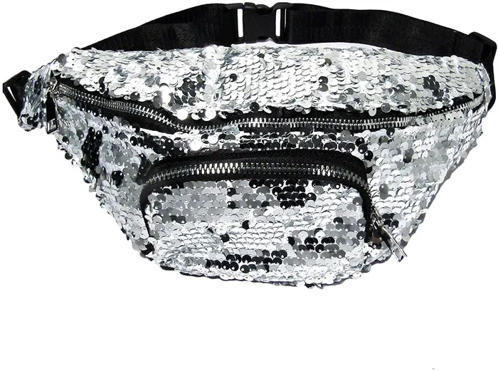 Sparkling Silver to Black Flip Sequin Waist Fanny Pack with an Adjustable Strap | Perfectly Incorrect Anal