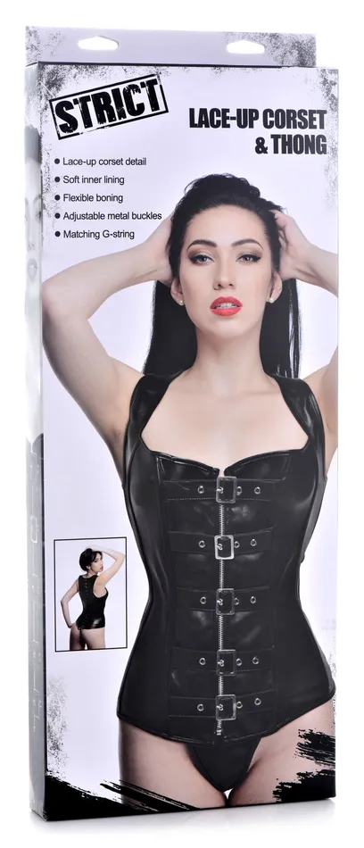 Strict Lace-up Corset and Thong | Teddies And Bodies