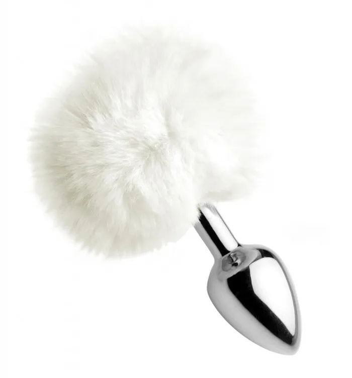 White Fluffy Bunny Tail Anal Plug XR Brands Tailz Male Sex Toys