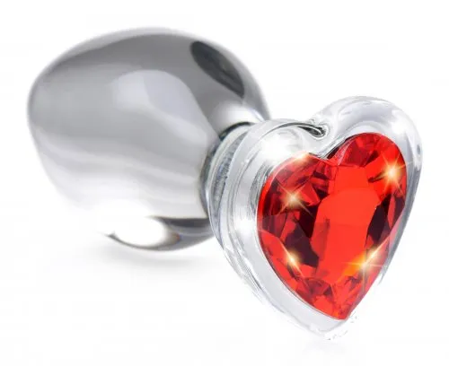 XR Brands Booty Sparks Anal Red Heart Gem Glass Anal Plug Large