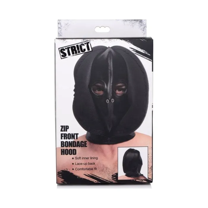 Zip Front Bondage Hood Black | Strict Anal