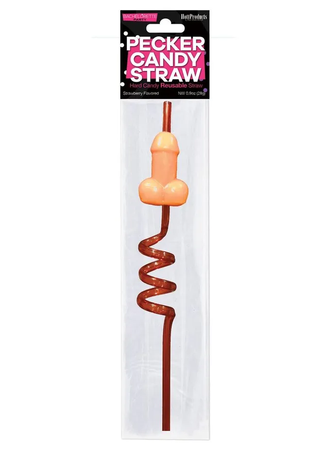 Candy Pecker Straw Strawberry Flavored Lollipop | Bachelorette Dildos