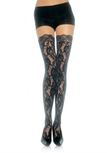 Leg Avenue Teddies And Bodies | Lace Top Lace Thigh Highs - One Size - Black