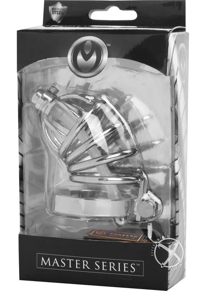 Male Sex Toys | Master Series Master Series Stainless Steel Chastity Cage with Silicone Urethral Plug