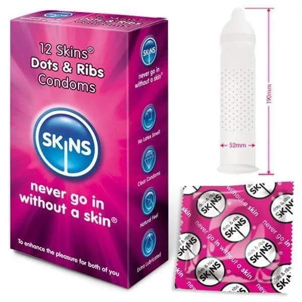 Male Sex Toys Skins Condoms Skins Condoms Dots And Ribs 12 Pack