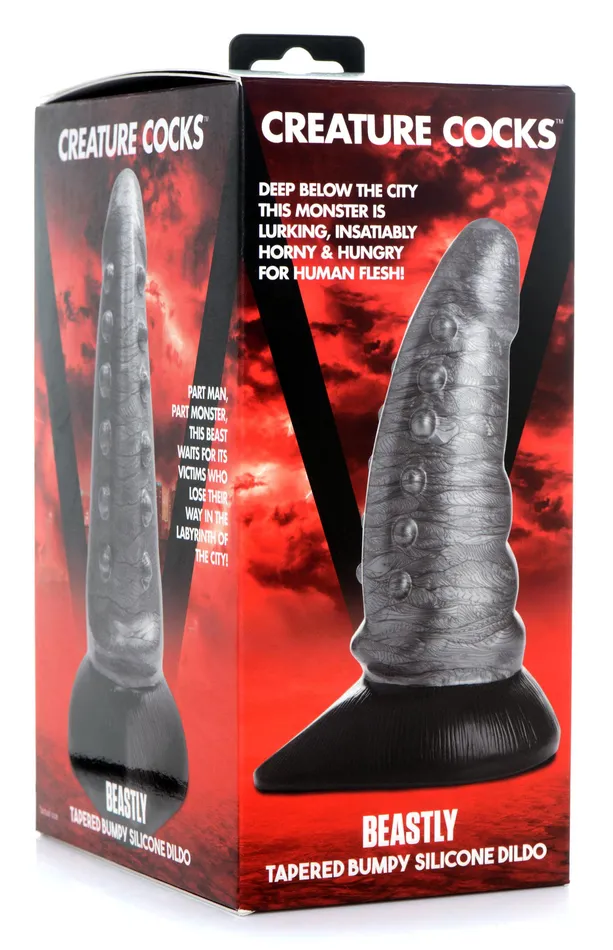 XR Brands Creature Cocks Dildos | Beastly Tapered Bumpy Silicone Dildo - Silver