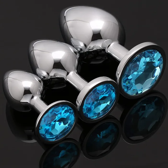 Anal | Aimitoy 3 Pcs Luxury Jewelry Design Anal Butt Plug (Light Blue/Rounded)