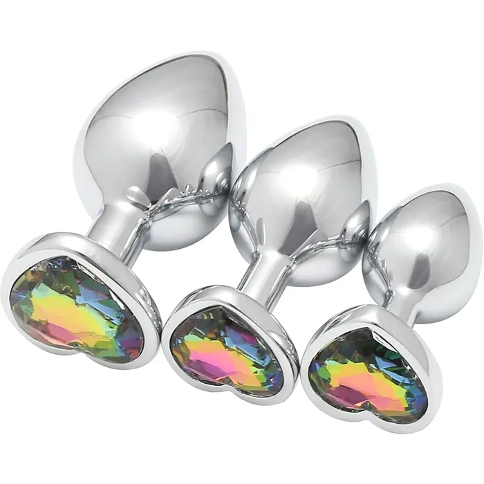 Anal | Aimitoy 3 Pcs Luxury Jewelry Design Anal Butt Plug (Transparent/Heard Shape)