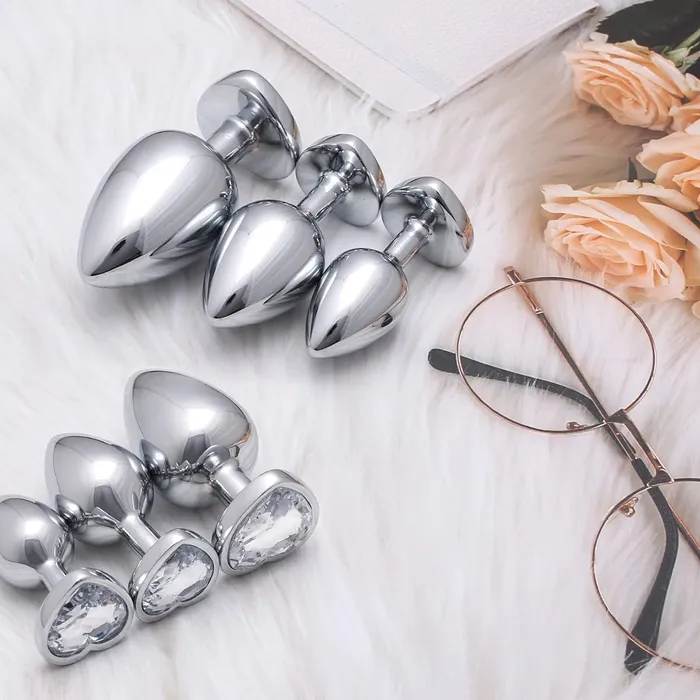 Anal | Aimitoy 3 Pcs Luxury Jewelry Design Anal Butt Plug (Transparent/Heard Shape)