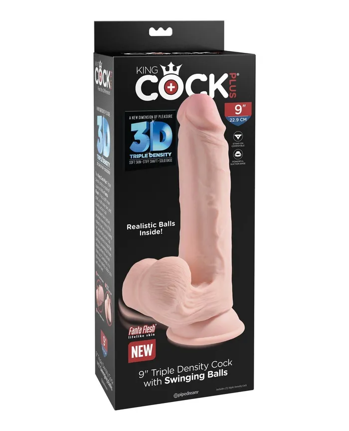 Dildos King Cock Plus 9 Triple Density Cock wSwinging Balls Ivory King Cock