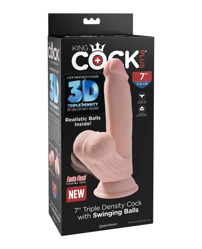 King Cock Plus 7 Triple Density Cock wSwinging Balls Ivory King Cock Dildos